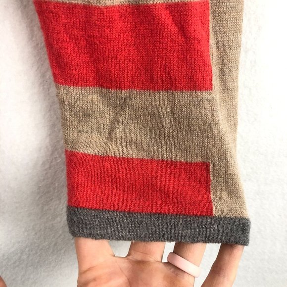 C&C California Women's Size Medium Tan Coral Grey Striped Wool Cashmere Sweater - Picture 4 of 6